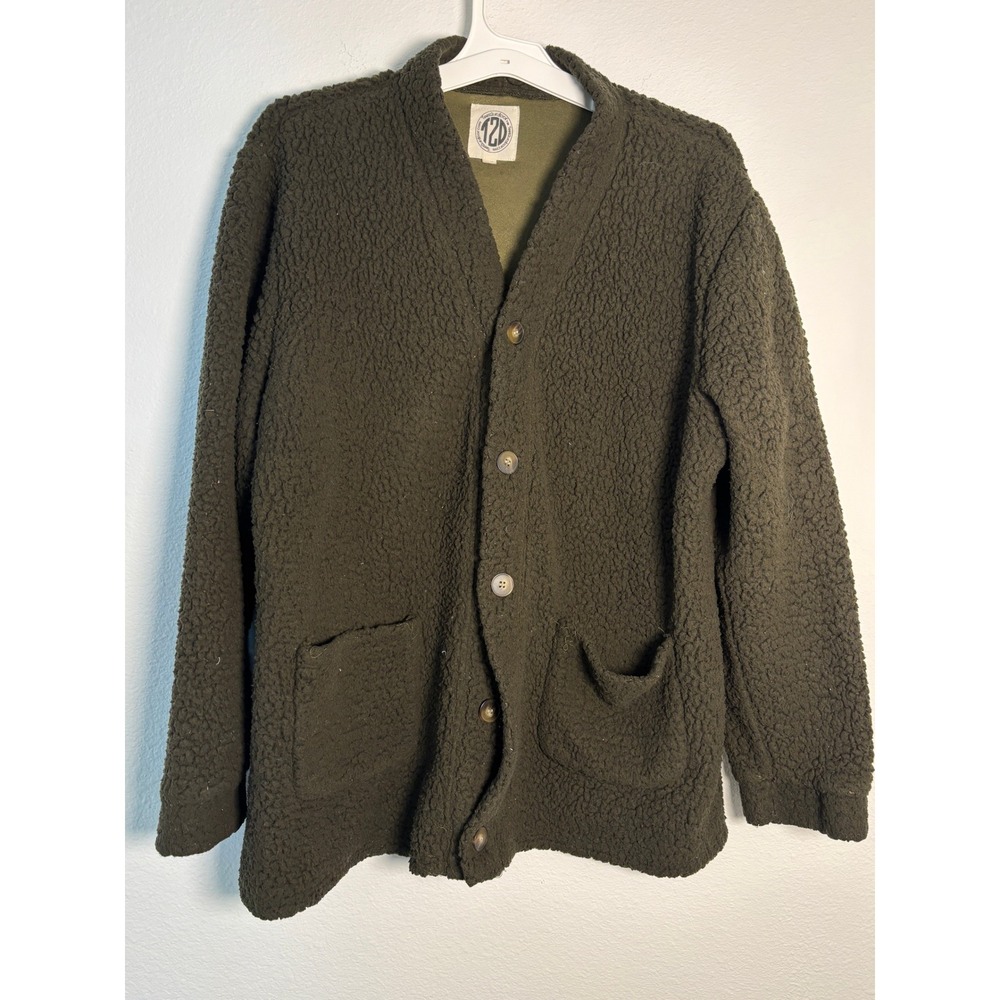 Tees2urdoor Mens Olive Green Sherpa Fleece Button Front Cardigan Jacket 3XL
